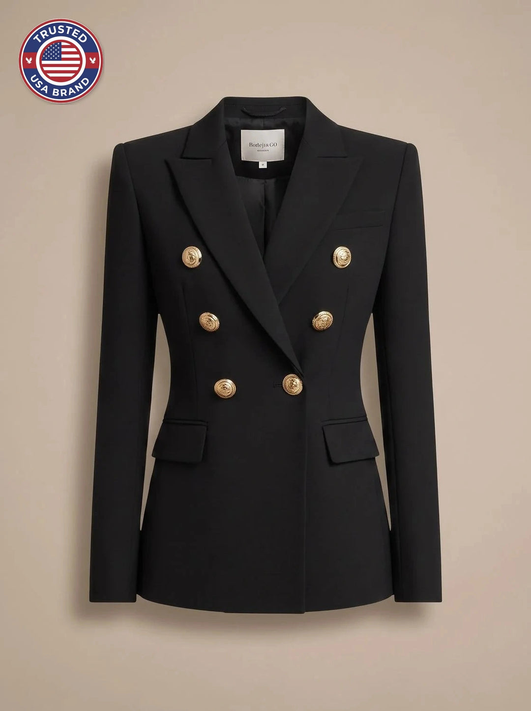Women's tailored double-breasted gold-button winter blazer