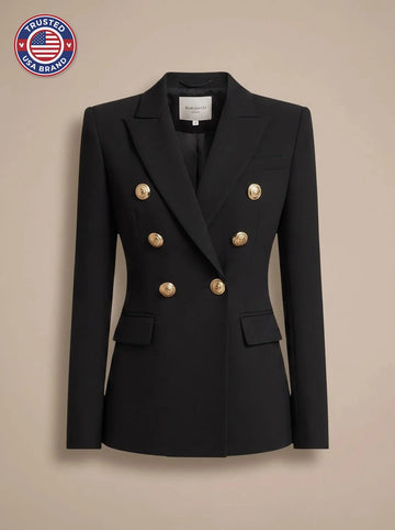 Women's tailored double-breasted gold-button winter blazer