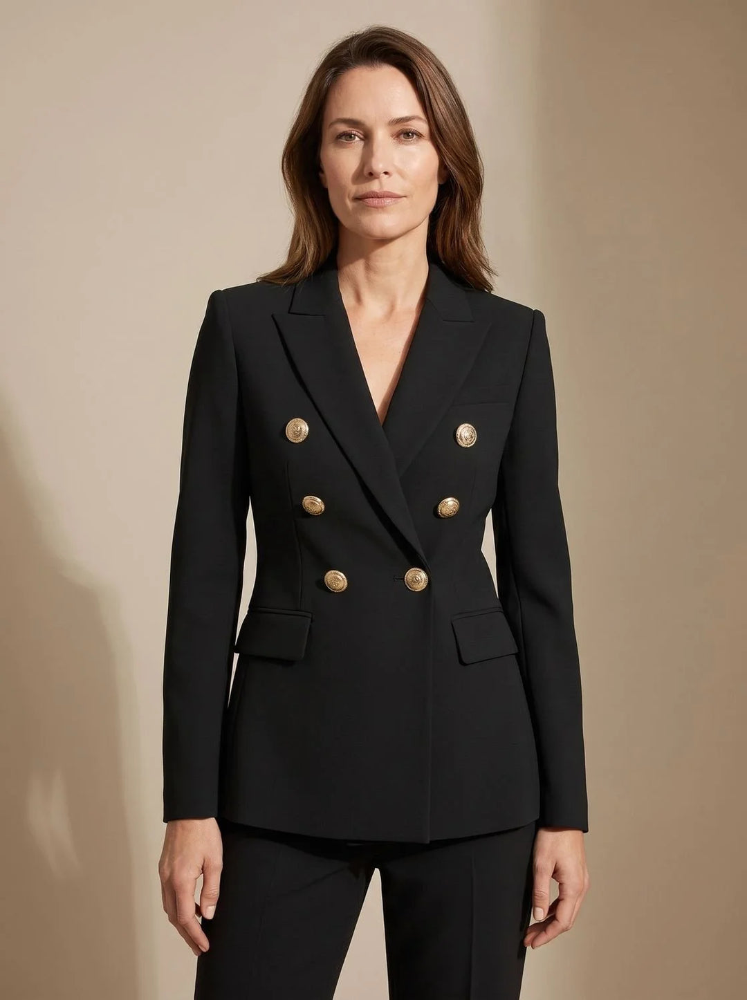 Women's tailored double-breasted gold-button winter blazer