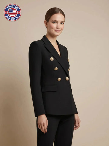 Women's tailored double-breasted gold-button winter blazer