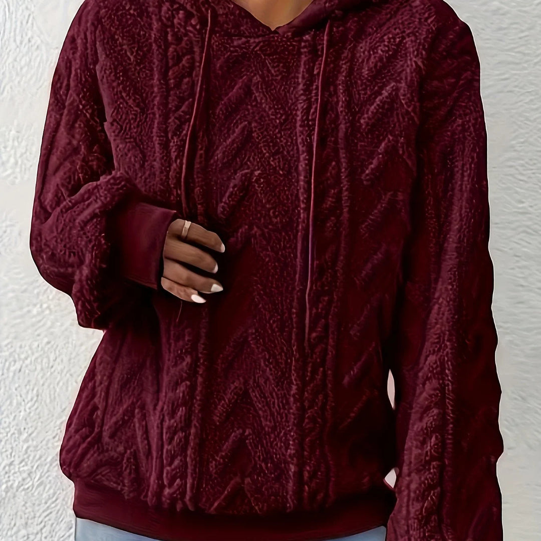 Women's comfy textured winter fleece hoodie in Burgundy