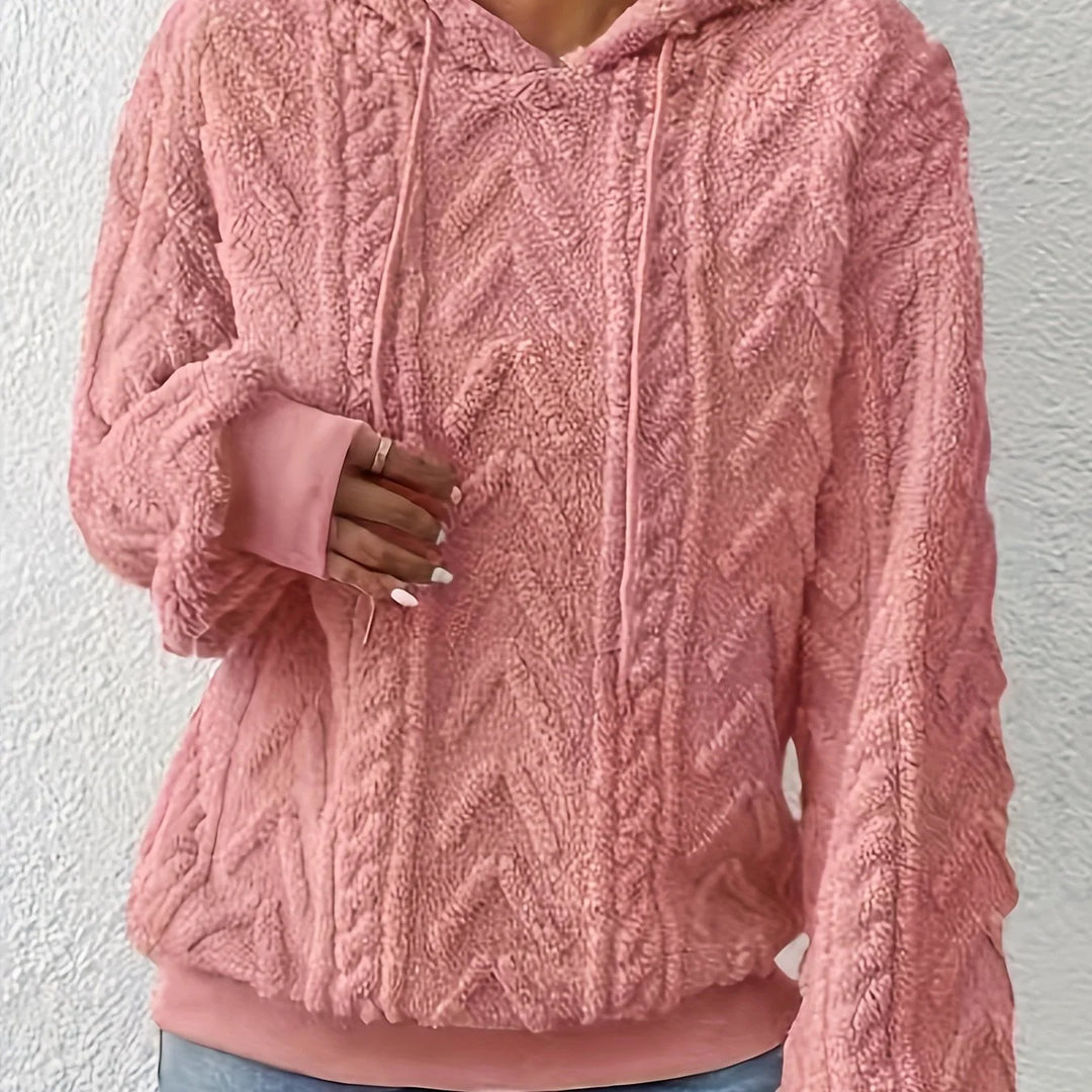 Women's comfy textured winter fleece hoodie in Cream