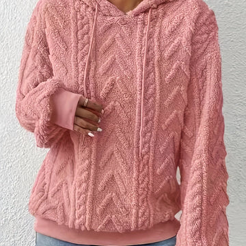 Women's comfy textured winter fleece hoodie in Cream