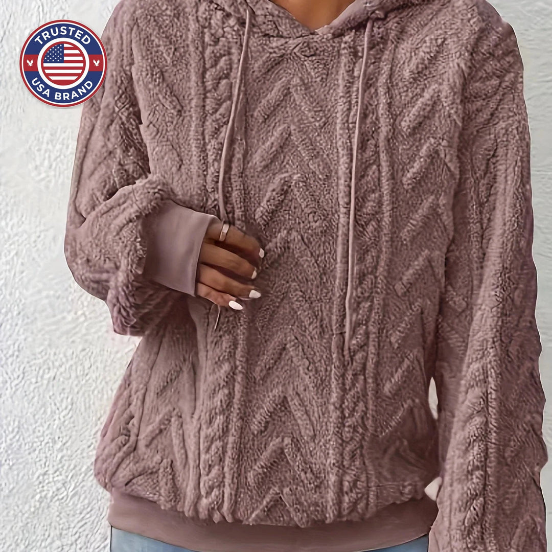 Women's comfy textured winter fleece hoodie in Dark Grey