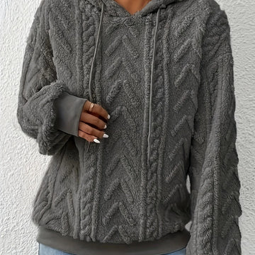Women's comfy textured winter fleece hoodie in Dark Grey