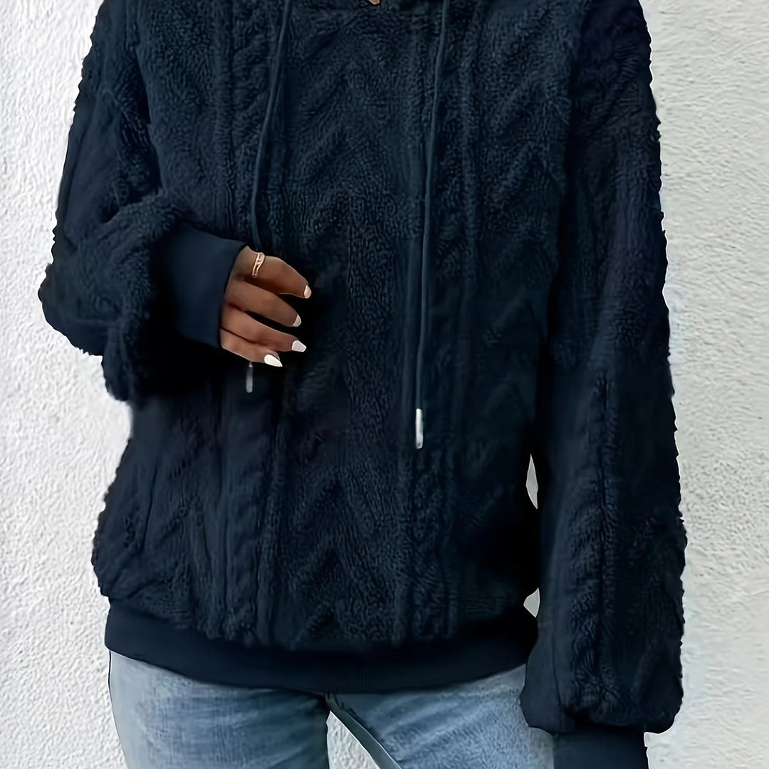 Women's comfy textured winter fleece hoodie in Light Blue