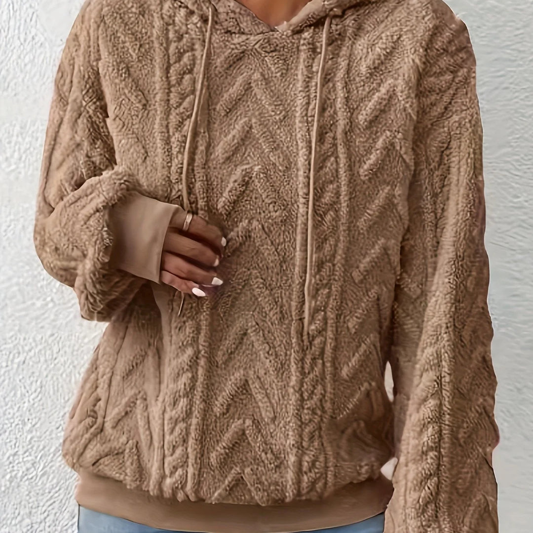 Women's comfy textured winter fleece hoodie in Light Brown