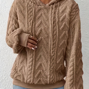 Women's comfy textured winter fleece hoodie in Light Brown