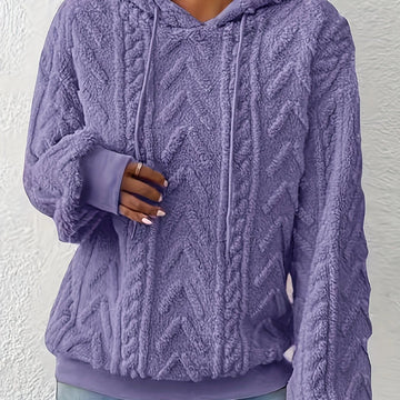 Women's comfy textured winter fleece hoodie in Purple