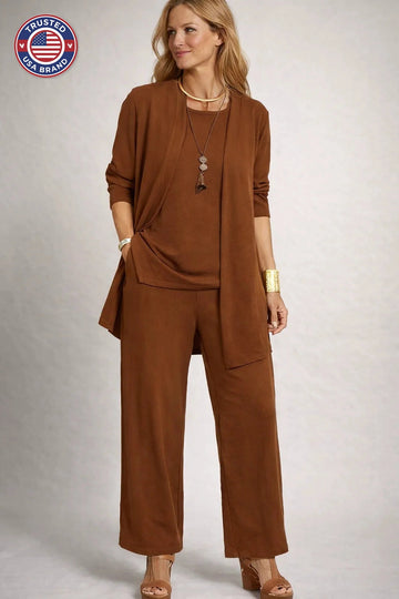 Women's three-piece winter lounge set with open cardigan