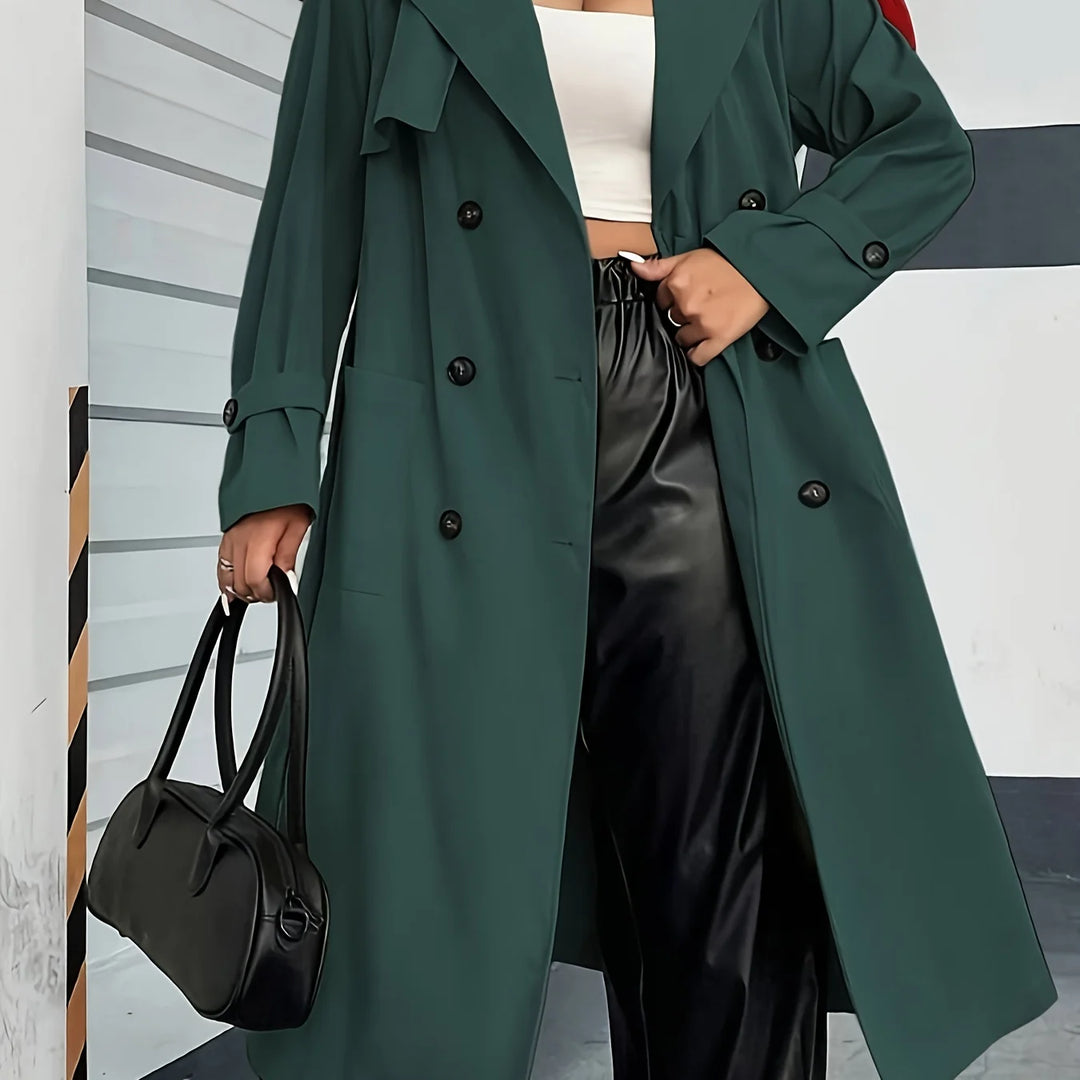 Women's double-breasted winter trench coat with side pockets in Burgundy