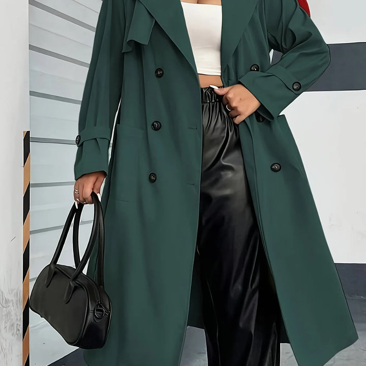 Women's double-breasted winter trench coat with side pockets in Burgundy