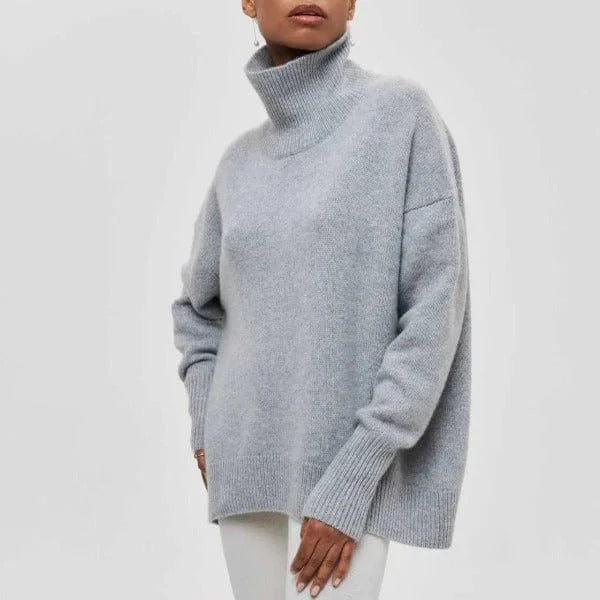 Women's winter roll neck sweater short sleeve relaxed fit in Grey