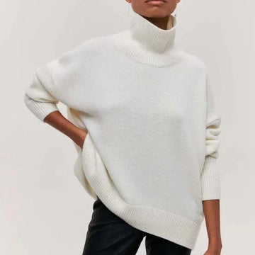 Women's winter roll neck sweater short sleeve relaxed fit in White