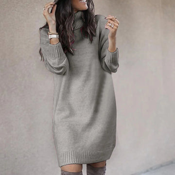 Women's turtleneck knit winter jumper dress long sleeve in Grey