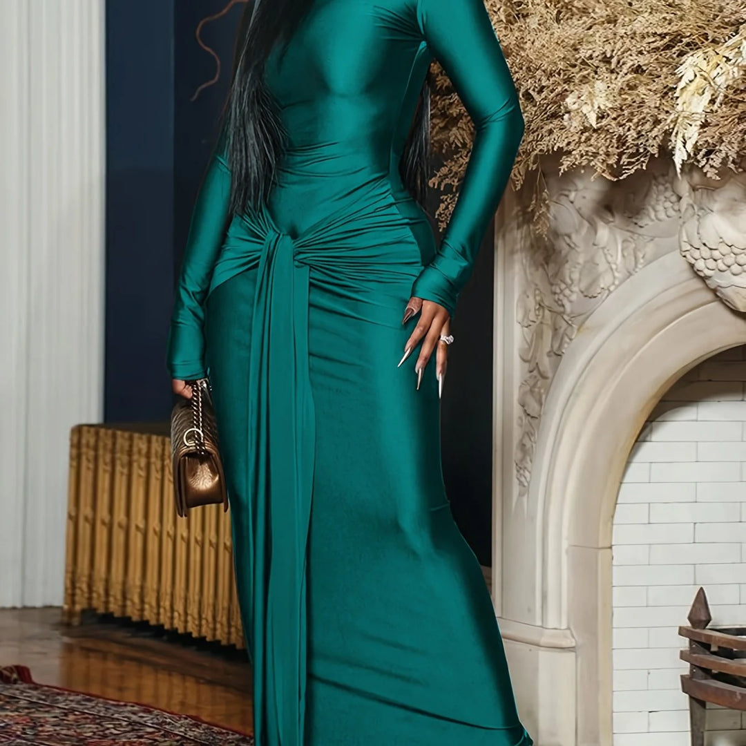 Women's turtleneck long sleeve maxi party winter dress in Dark Green