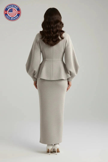 Women’s V-Neck Blazer and Skirt Set - Gray