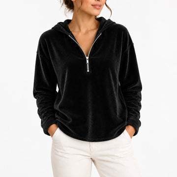 Women's winter quarter zip sweater hoodie in Black