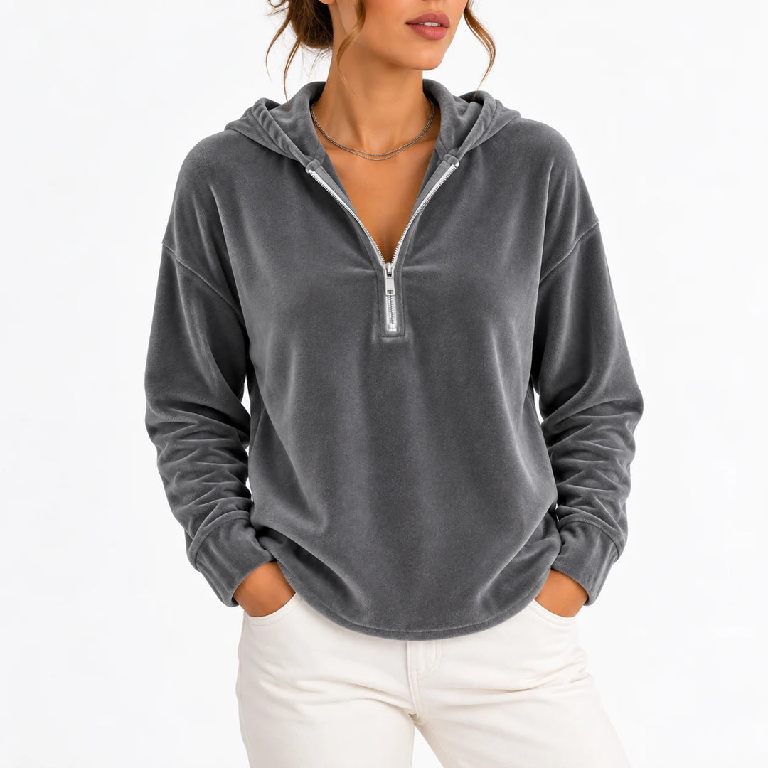Women's winter quarter zip sweater hoodie in Gray
