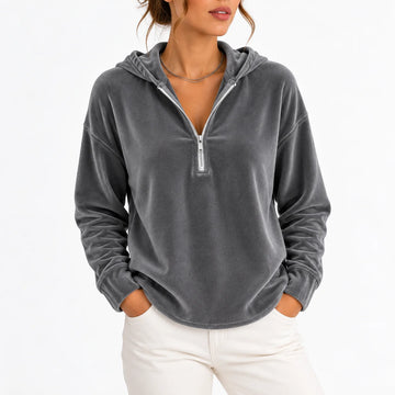 Women's winter quarter zip sweater hoodie in Gray