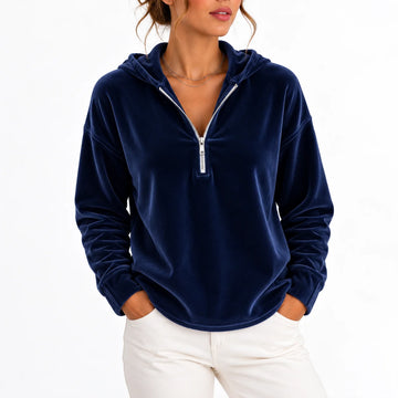 Women's winter quarter zip sweater hoodie in Navy