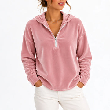 Women's winter quarter zip sweater hoodie in Pink