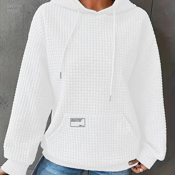 Women's comfy waffle knit winter hoodie with kangaroo pocket in Brown