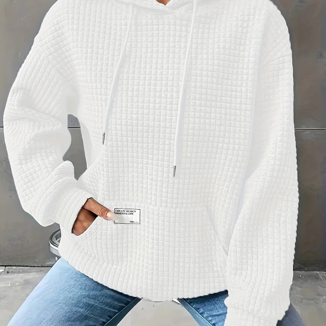 Women's comfy waffle knit winter hoodie with kangaroo pocket in White
