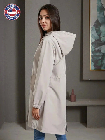 Women's water-resistant hooded winter trench coat button-front