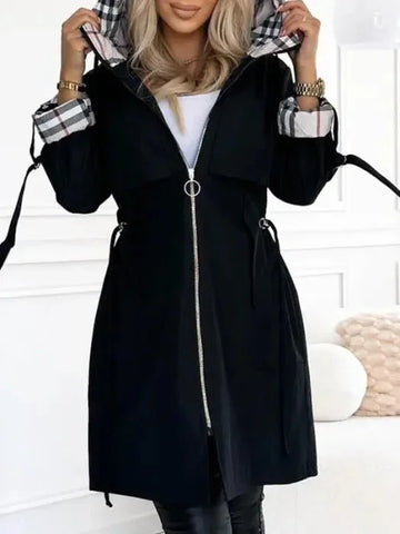 Women's Waterproof Windproof Hooded Trench Coat - Brown