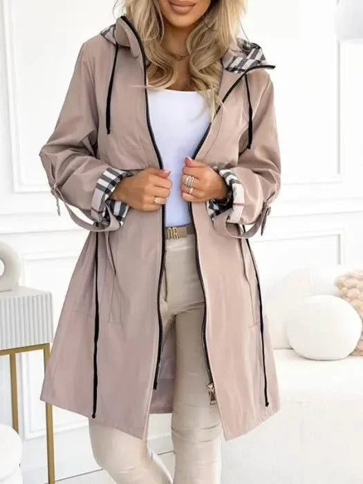Women's Waterproof Windproof Hooded Trench Coat - Brown