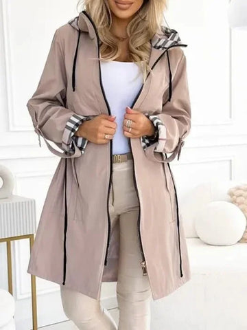 Women's Waterproof Windproof Hooded Trench Coat - Brown