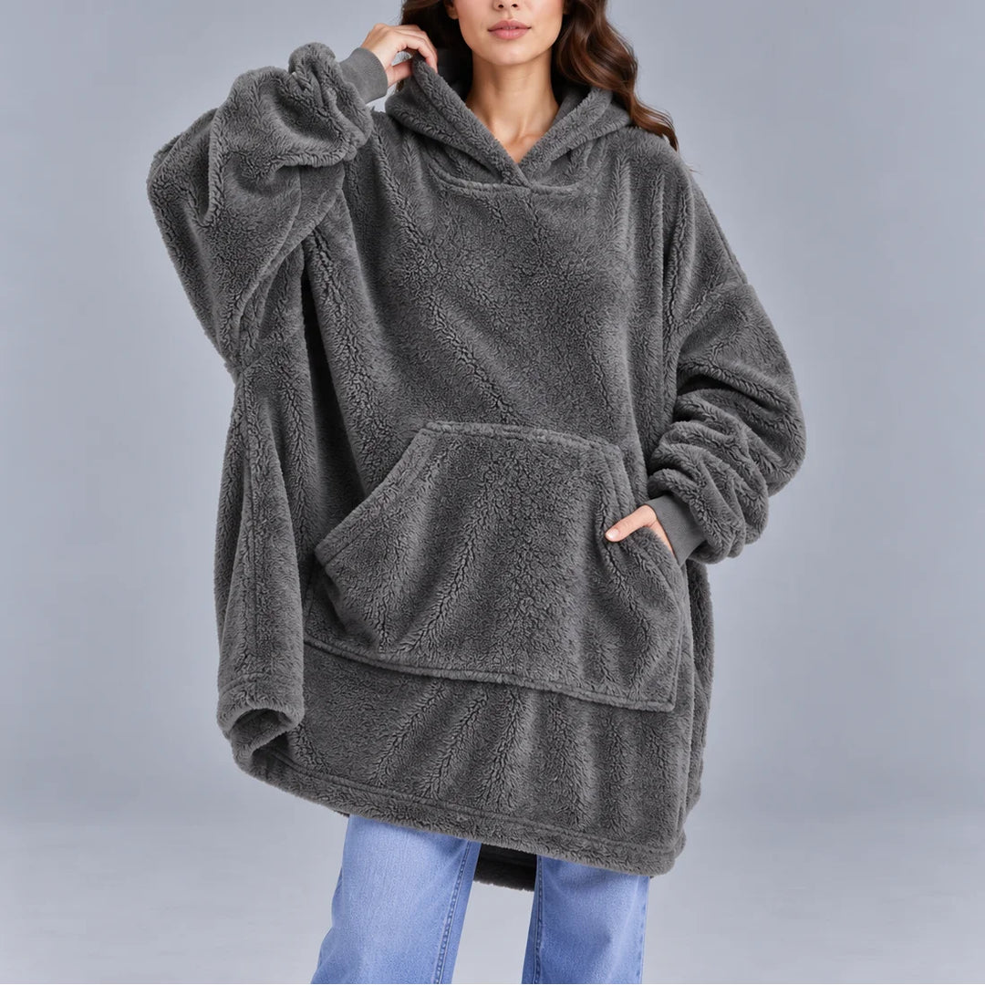 Women's oversized sherpa winter fleece hoodie chunky sweater in Gray