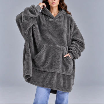 Women's oversized sherpa winter fleece hoodie chunky sweater in Gray