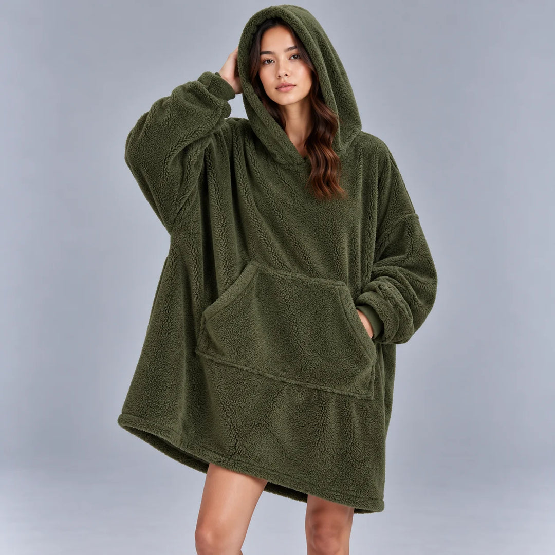 Women's oversized sherpa winter fleece hoodie chunky sweater in Green