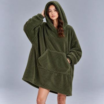 Women's oversized sherpa winter fleece hoodie chunky sweater in Green