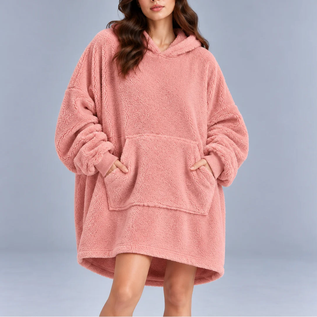 Women's oversized sherpa winter fleece hoodie chunky sweater in Pink