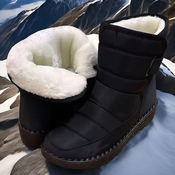 Women's winter snow boots with hook-and-loop closure in Black
