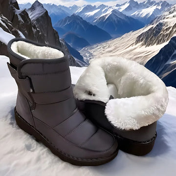 Women's winter snow boots with hook-and-loop closure in Grey
