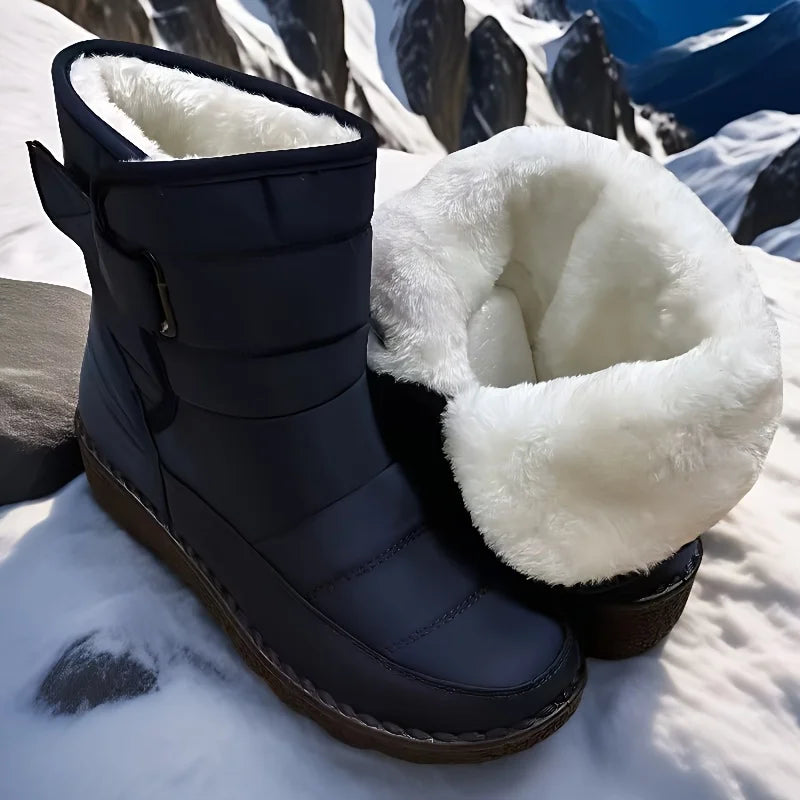 Women's winter snow boots with hook-and-loop closure in Navy Blue