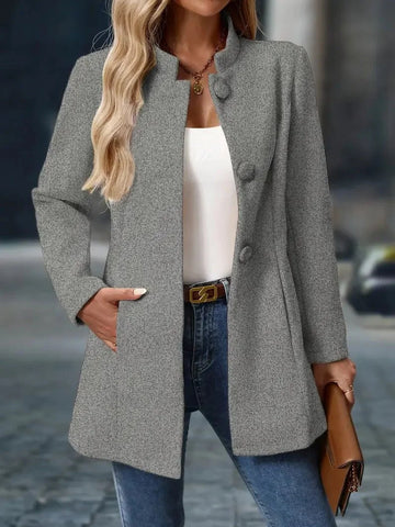 Women's Wool Blend Coat Stand Collar Button Front Mid-Length - Cream