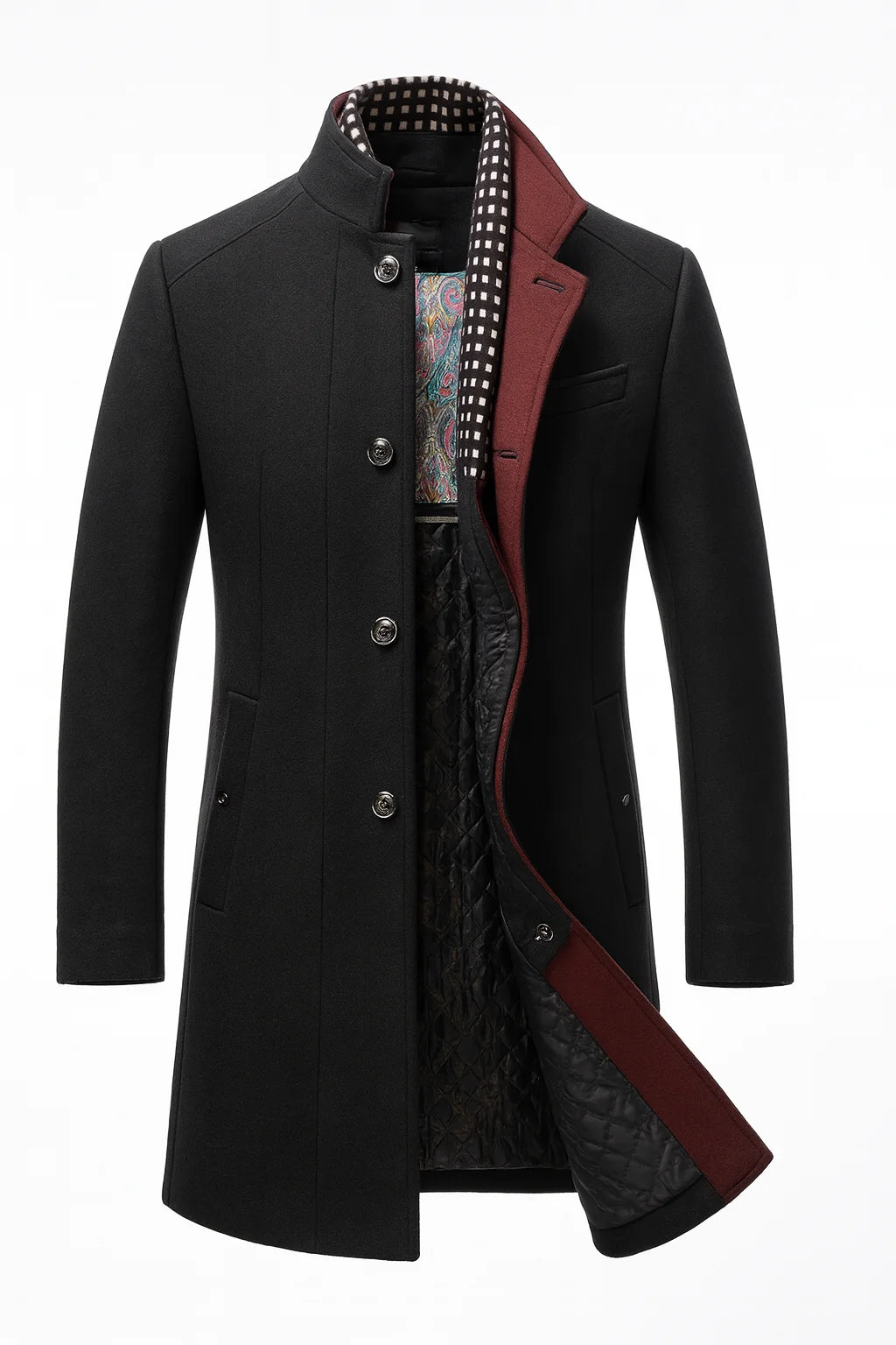Women's smart winter wool coat with lapel in Black