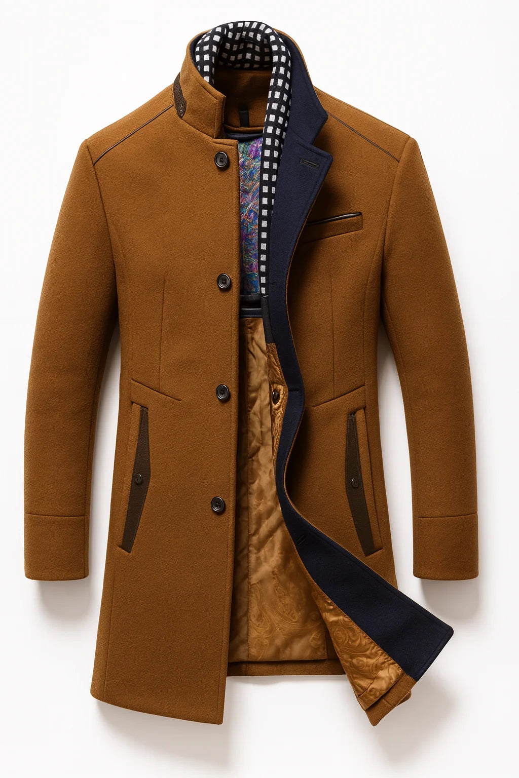 Women's smart winter wool coat with lapel in Brown
