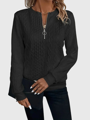Cable knit zip-up winter sweater for women in Black