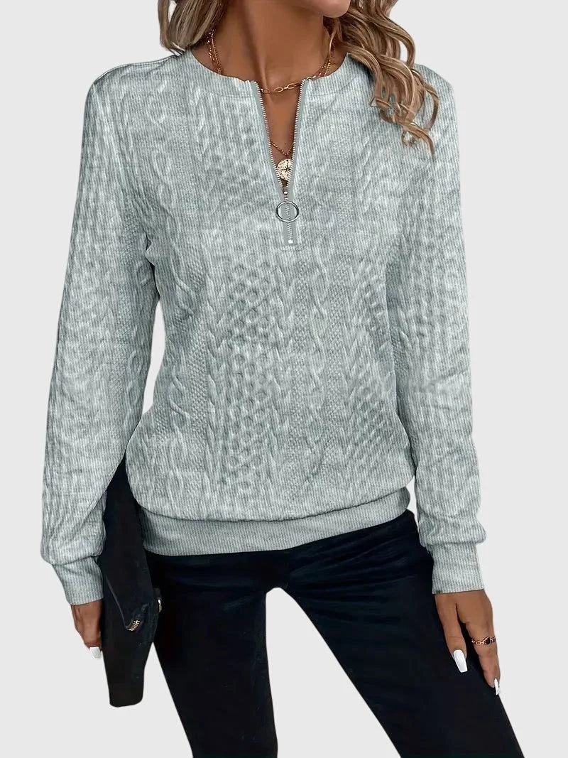 Cable knit zip-up winter sweater for women in Grey