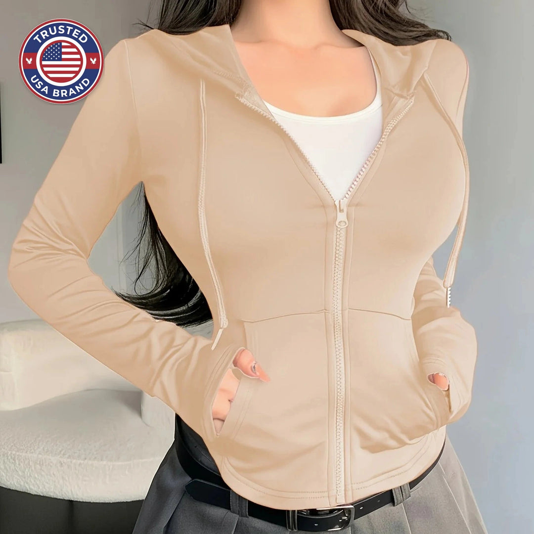 Women's comfy zip-up cropped winter hoodie in Black