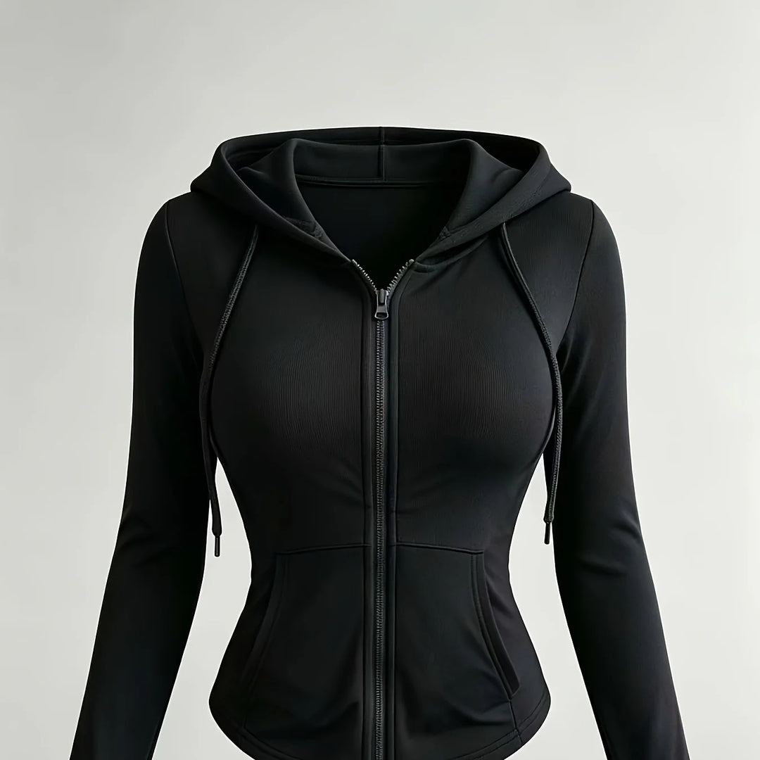 Women's comfy zip-up cropped winter hoodie in Black