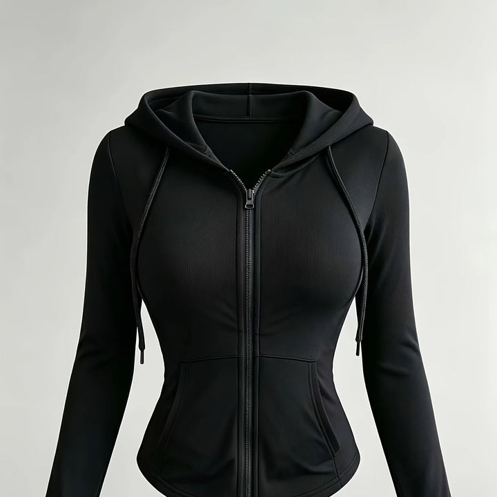 Women's comfy zip-up cropped winter hoodie in Black