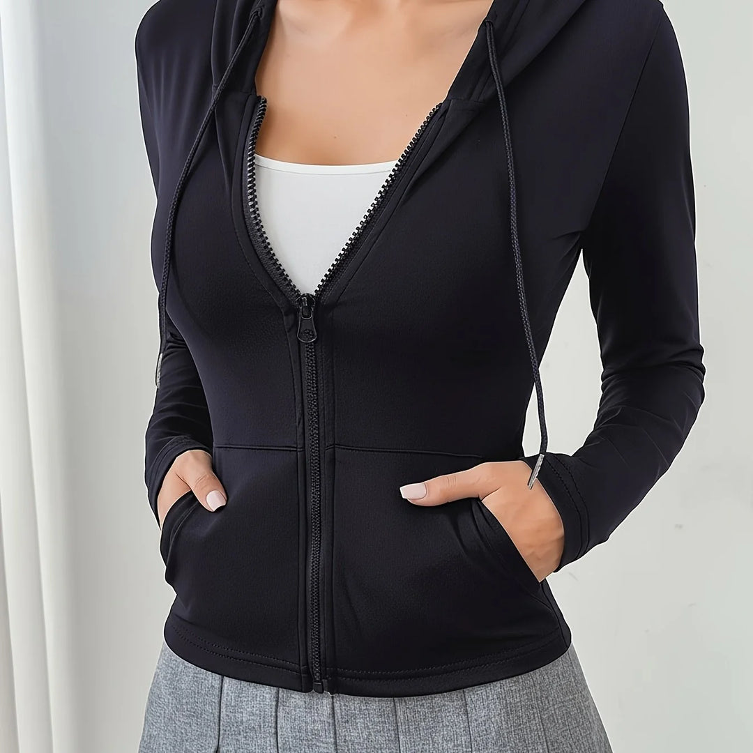 Women's comfy zip-up cropped winter hoodie in Blue