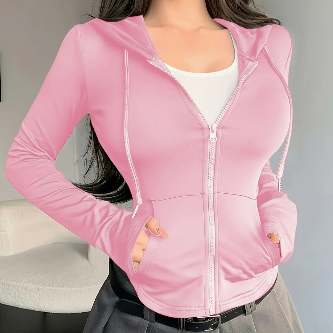 Women's comfy zip-up cropped winter hoodie in Pale Gray